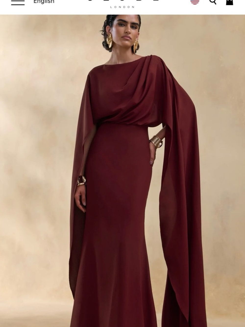 Club L London Pristina Burgundy Draped Cape Maxi Dress